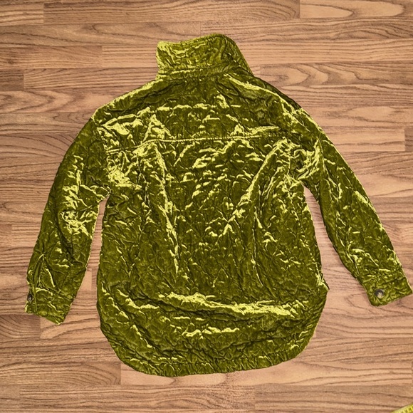 NWT A By Anthropologie Chartreuse Quilted Velvet Shirt Jacket Size Small Shacket - Picture 5 of 12